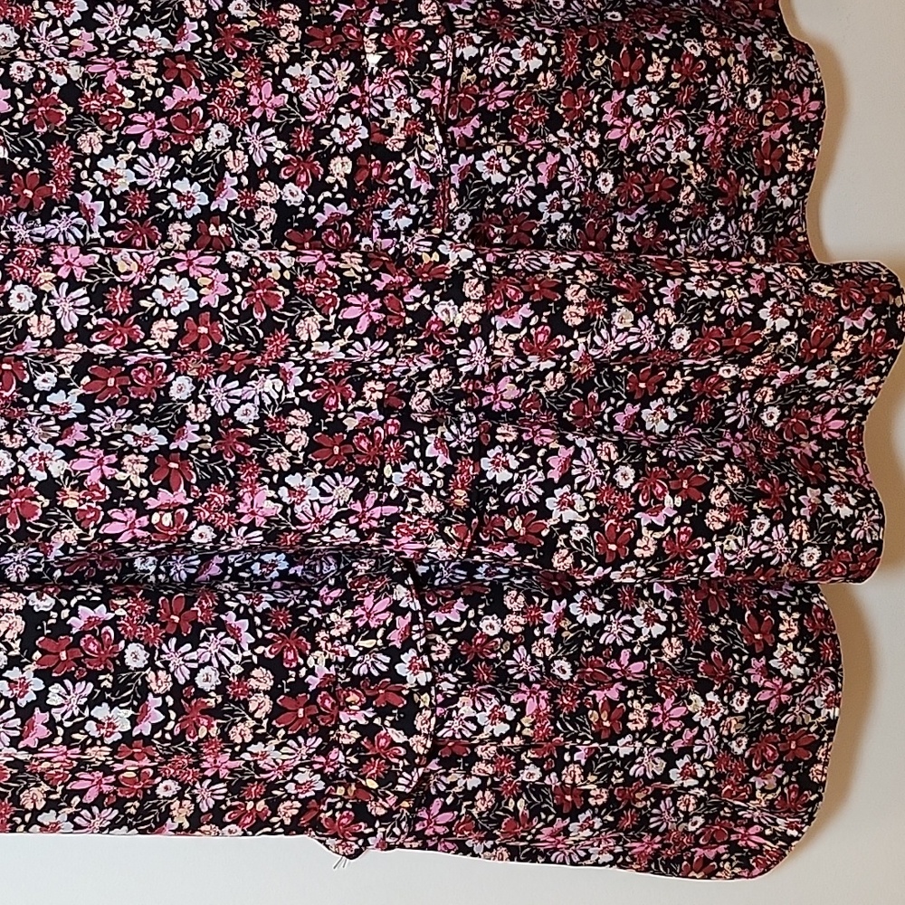 Aqua Red Gold Pink Floral Puff Short Sleeve Boho Midi Dress SZ M - Picture 8 of 16